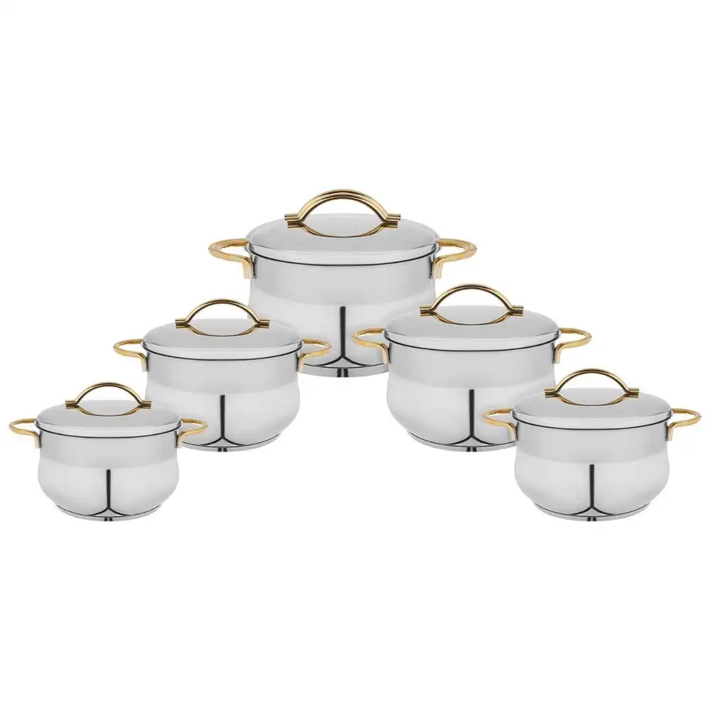 طقم حلل ستانلس ستيل تركي بونيرا، 10 قطع فضي ذهبي بونيرا